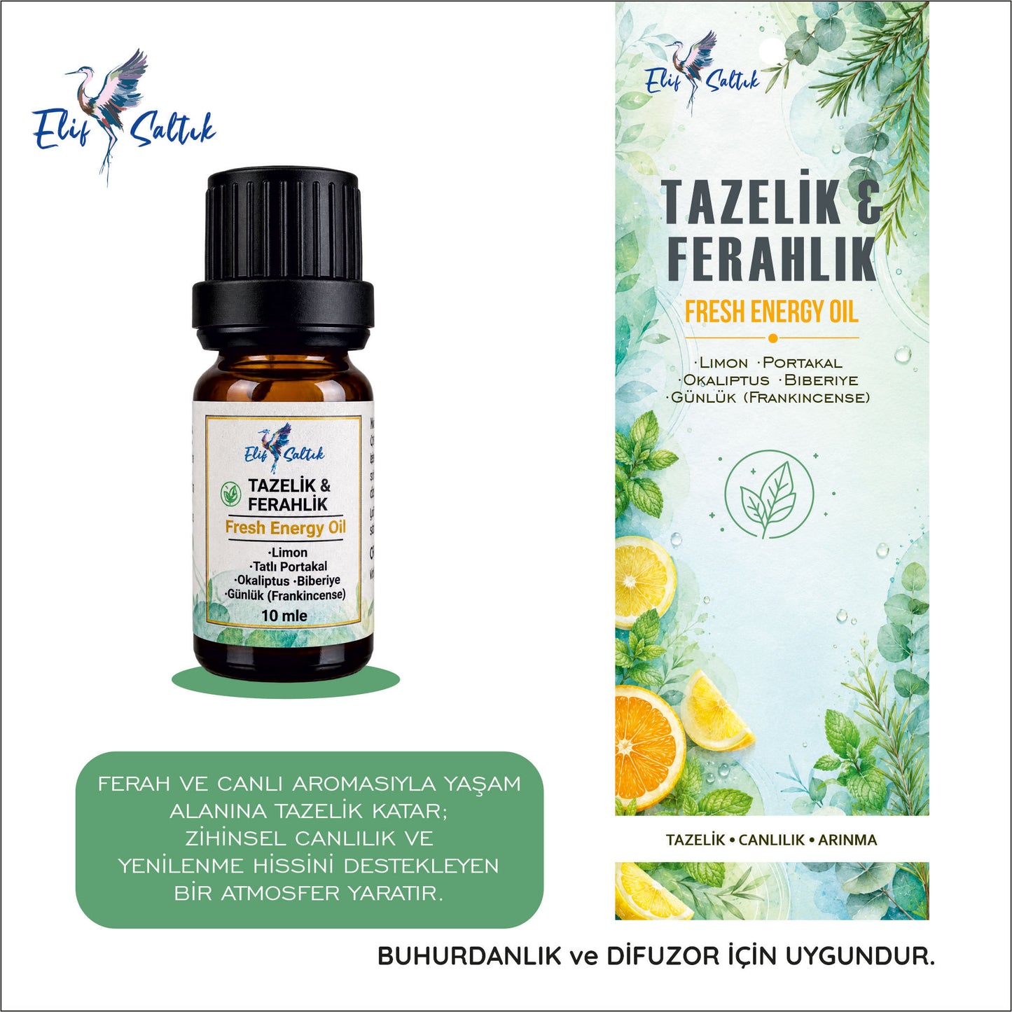 Tazelik ve Ferahlık | Fresh Energy Buhurdanlık Doğal Uçucu Yağ Karışımı 10 ml