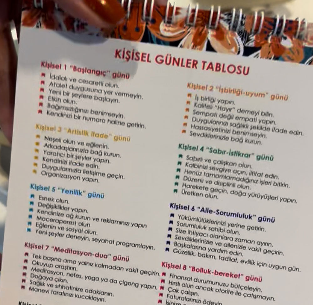Nümerolojik Kişisel Masa Takvimi