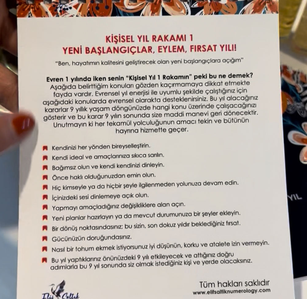 Nümerolojik Kişisel Masa Takvimi