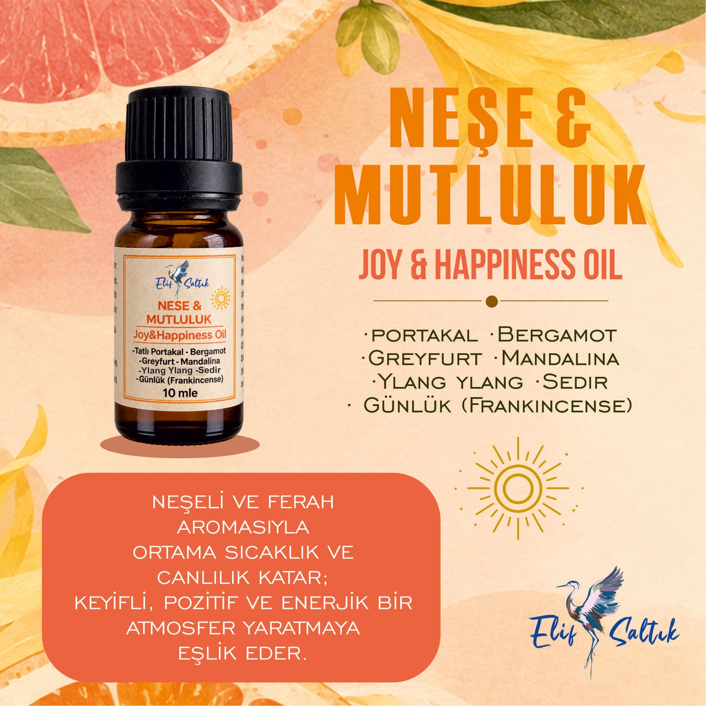 Neşe ve Mutluluk | Joy & Happiness Buhurdanlık Doğal Uçucu Yağ Karışımı 10 ml