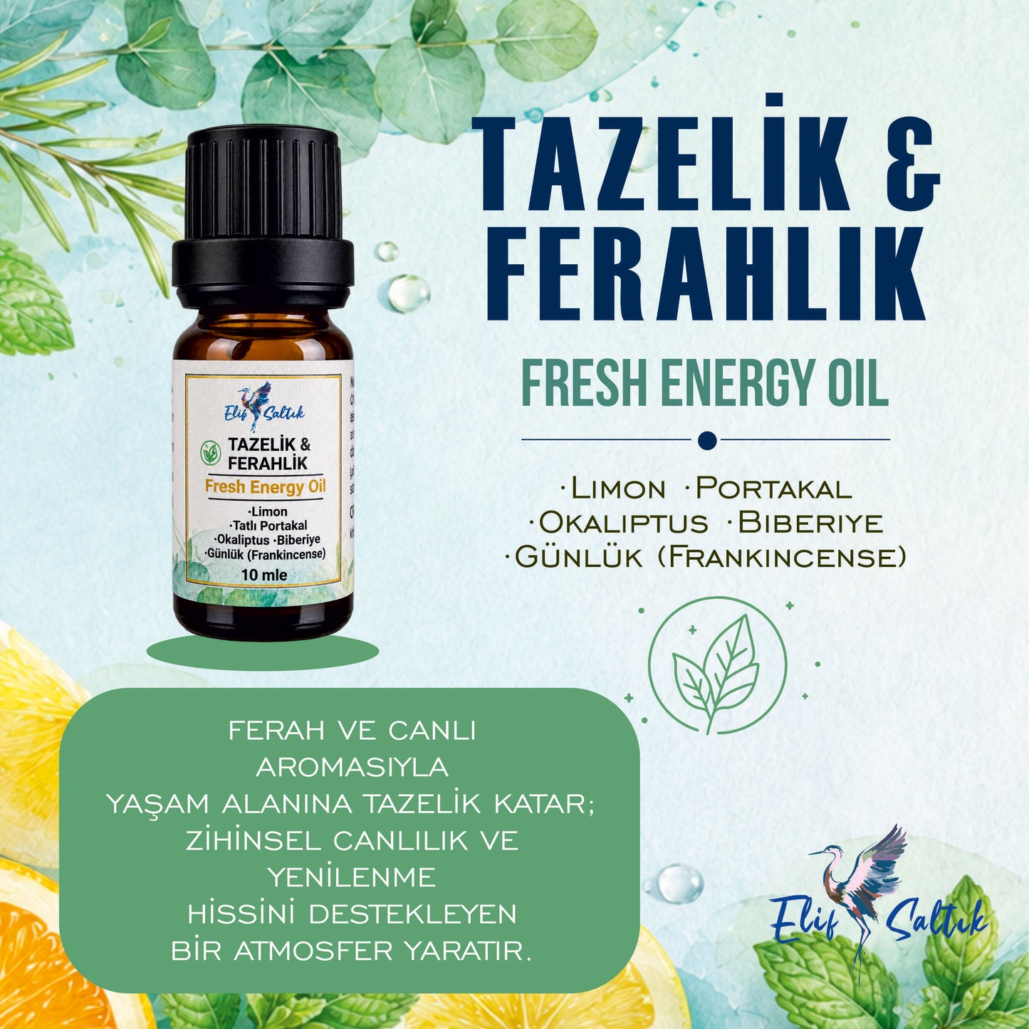 Tazelik ve Ferahlık | Fresh Energy Buhurdanlık Doğal Uçucu Yağ Karışımı 10 ml